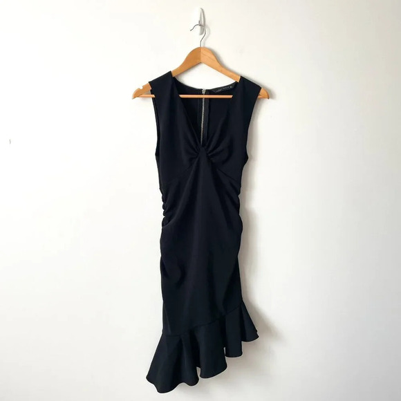 Zara V-neck Sleeveless Asymmetrical Ruffle Hem Dress  Black Size Small - Picture 2 of 5